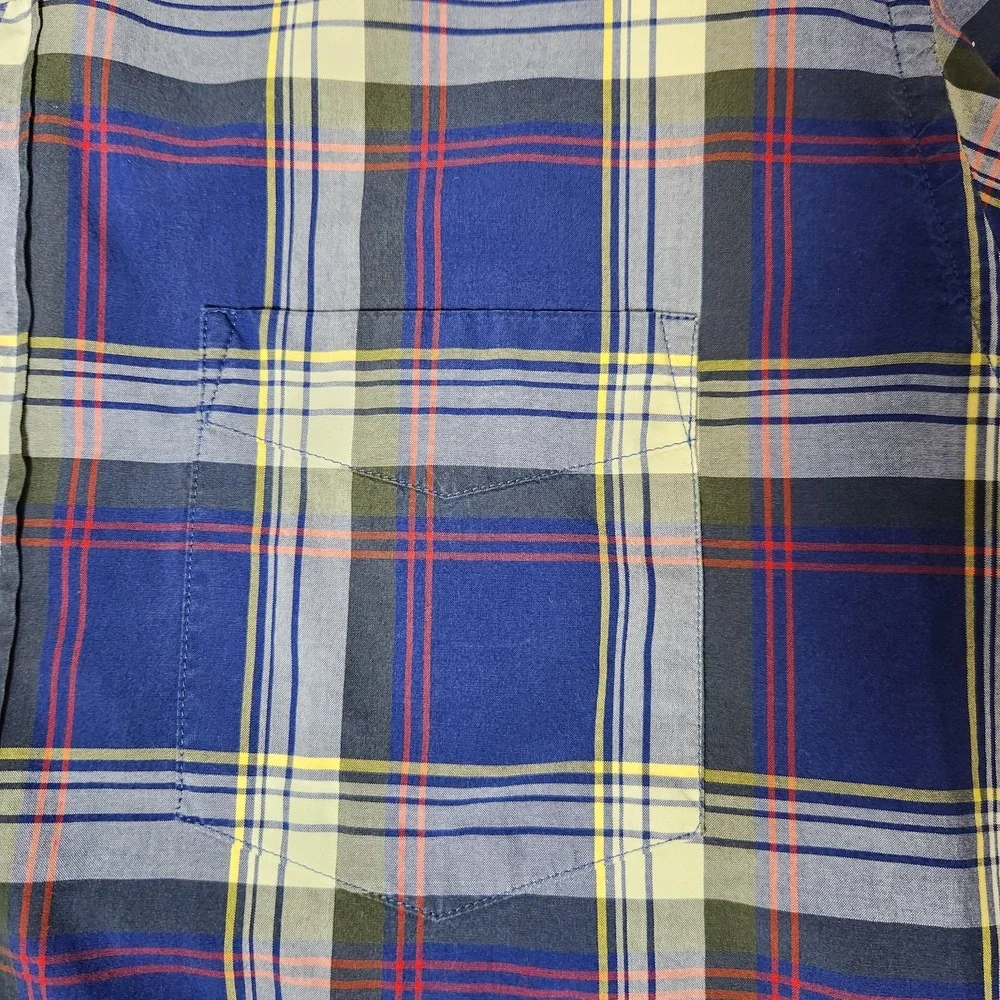 J. Crew Men's Button‎ Down Shirt Plaid Size M Collar Long Sleeve Blue Red Tartan - Picture 5 of 6